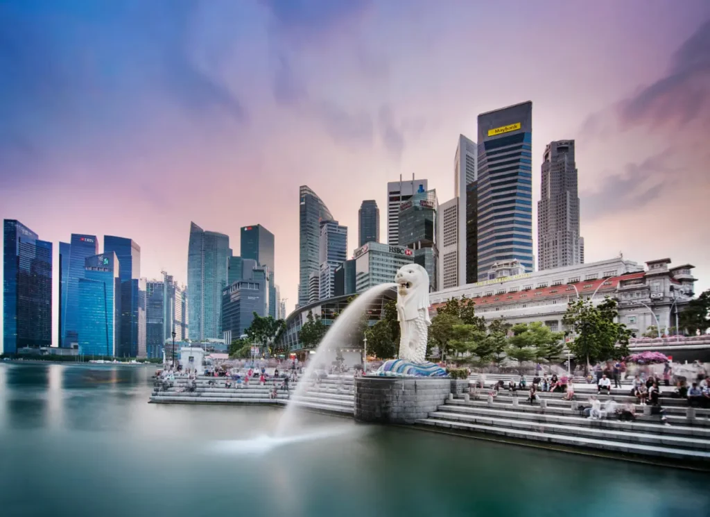 view of Merlion Park- cheap places to go in Singapore for free at night