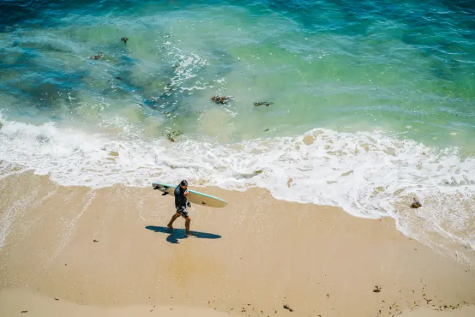 a person walking on the beach